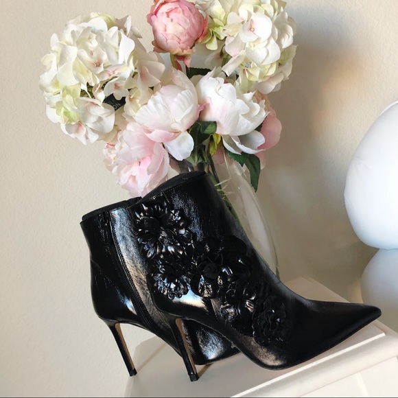 Zara Leather High Heel Ankle Boots with Flowers - Picture 3 of 8